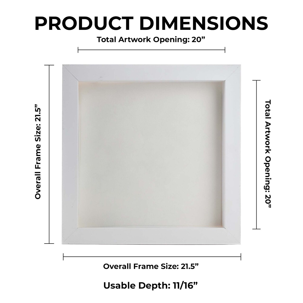 Classic White Wood Shadown Box Frame with Acrylic Front - White Suede Backing, 30 Sizes